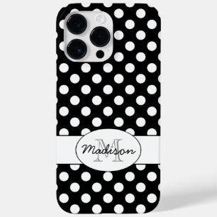 Cute Black White polka dots retro pattern Monogram Case-Mate iPhone 14 Pro Max Case