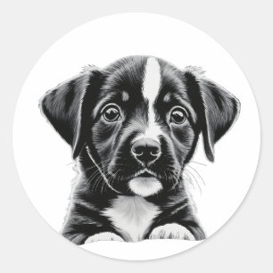 Cute Black & White Puppy – Adorable Dog Sticker