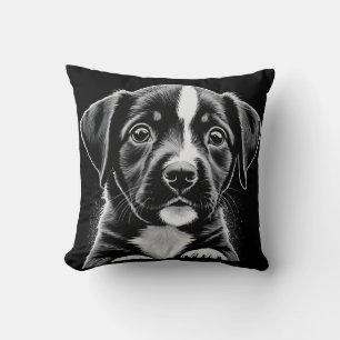 Cute Black & White Puppy – Cozy Dog Lover Pillow