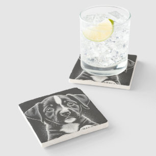 Cute Black & White Puppy – Dog Lover Coasters