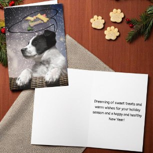 Cute Black White Puppy Dreams Dog Treats Custom Holiday Card