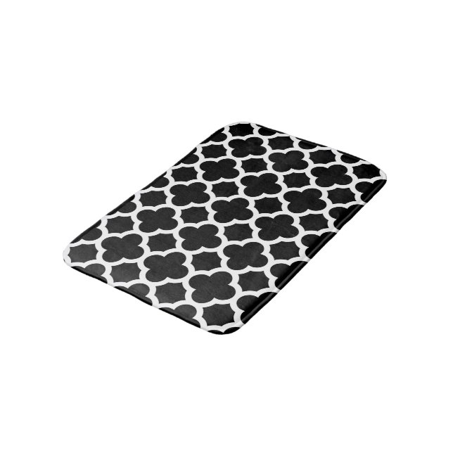 Cute Black White Retro Chic Trellis Pattern Bath Mat (Angled)