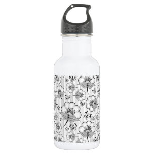 Cute black white seamless flowers patterns 532 ml water bottle