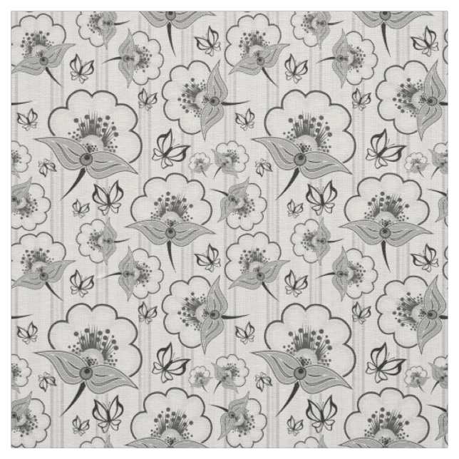 Cute black white seamless flowers patterns fabric (Swatch)