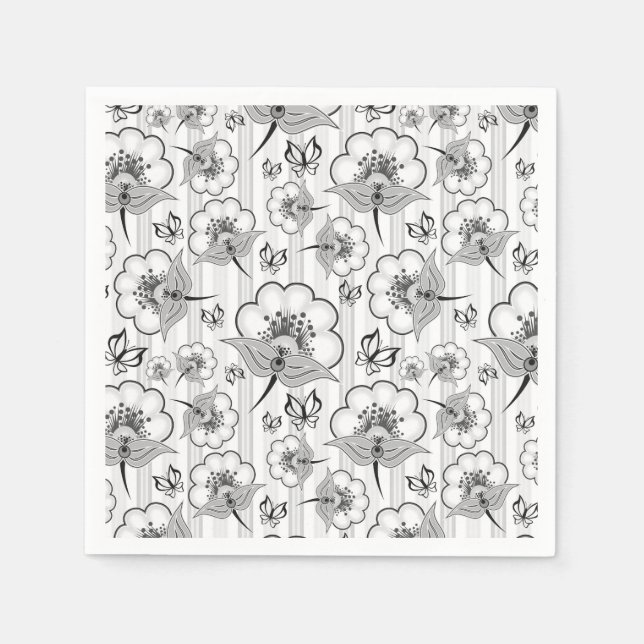 Cute black white seamless flowers patterns napkin (Front)
