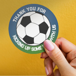 Cute Black White Soccer Football Theme Birthday Classic Round Sticker