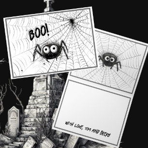Cute Black & White Spiders   Spider Web Halloween Card