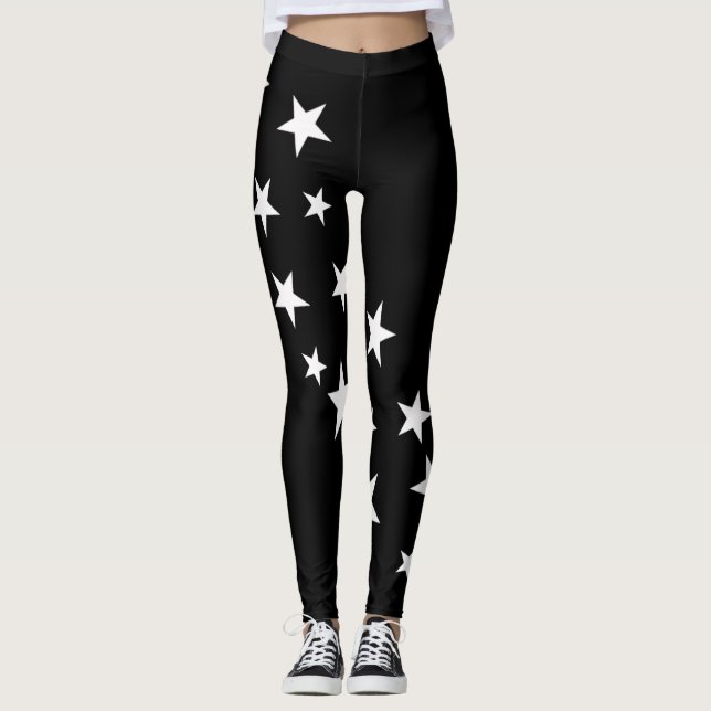 Cute Black White Stars Leggings (Front)