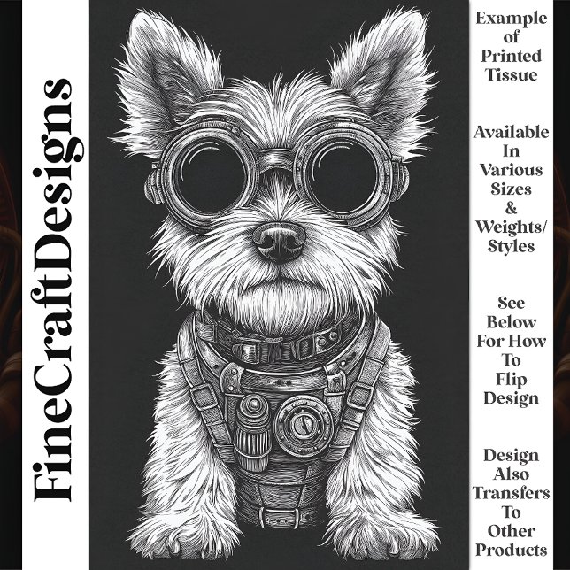 Cute Black & White Steampunk Westie T7 Decoupage Tissue Paper (Creator Uploaded)