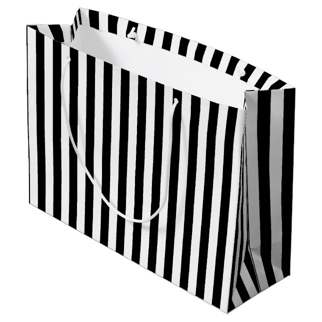 Cute black white stripe large gift bag (Back Angled)