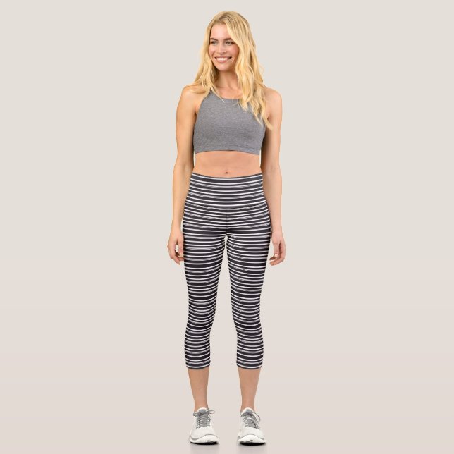 Cute black white stripes capri leggings (Front)