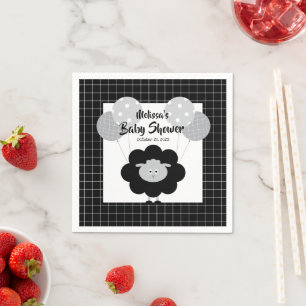 Cute Black White Sweet Lamb Modern Baby Shower Napkin