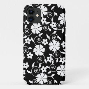 Cute black white swirl flowers pattern iPhone 11 case