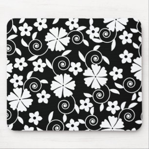 Cute black white swirl flowers pattern mouse pad