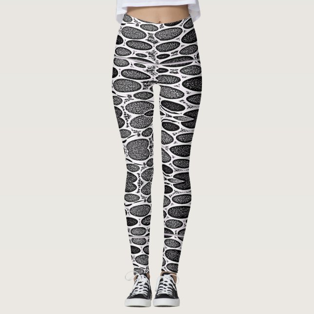 Cute black & White texture "Ratti_Creative_Arts"   Leggings (Front)