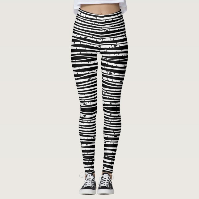 Cute black white tree pattern leggings (Front)