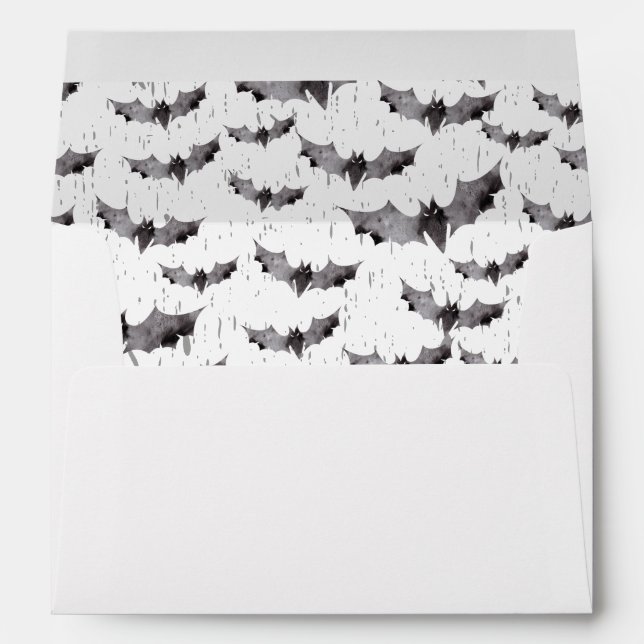 Cute Black & White Watercolor Bat Spooky Halloween Envelope (Back (Bottom))