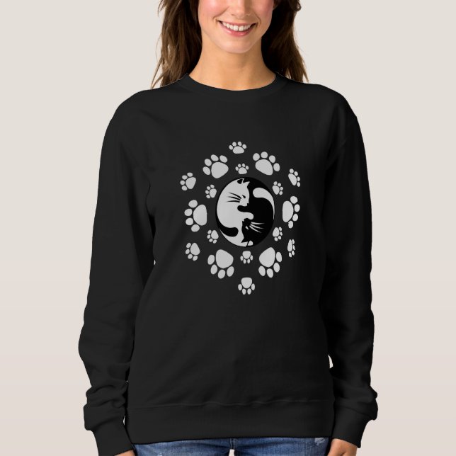 Cute Black & White Yin Yang Cats Paw Print Mandala Sweatshirt (Front)