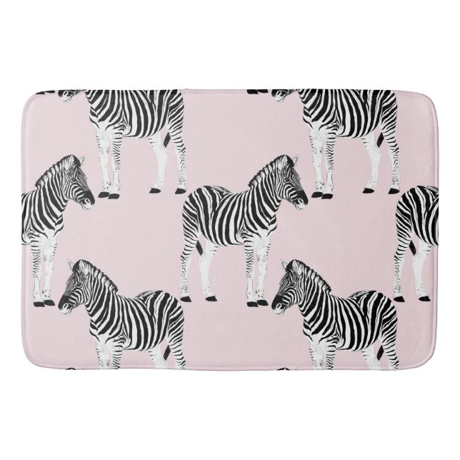 Cute Black White Zebra Animal Pink Design Bath Mat (Front)