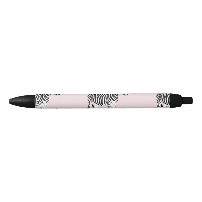 Cute Black White Zebra Animal Pink Design Black Ink Pen (Front)
