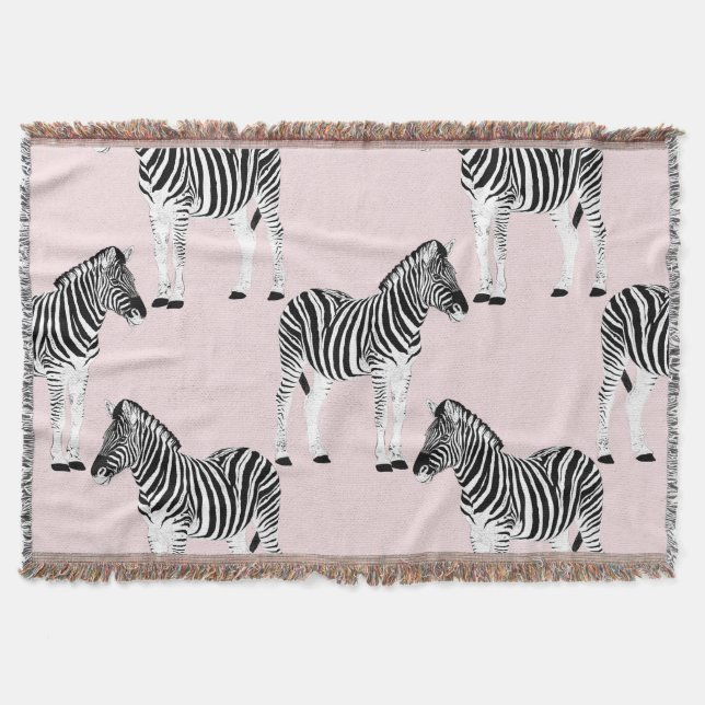 Cute Black White Zebra Animal Pink Design Throw Blanket (Front)