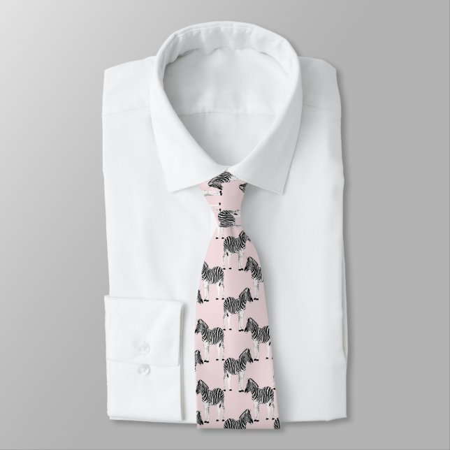 Cute Black White Zebra Animal Pink Design Tie (Tied)
