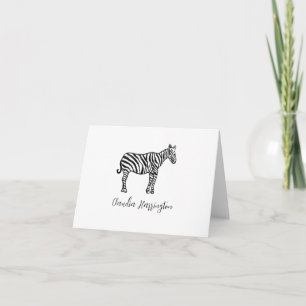 Cute Black White Zebra Hand-Illustrated Wildlife Note Card