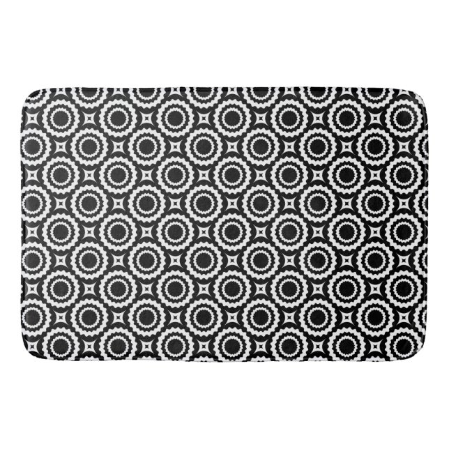 Cute black white zigzag circles design bath mat (Front)