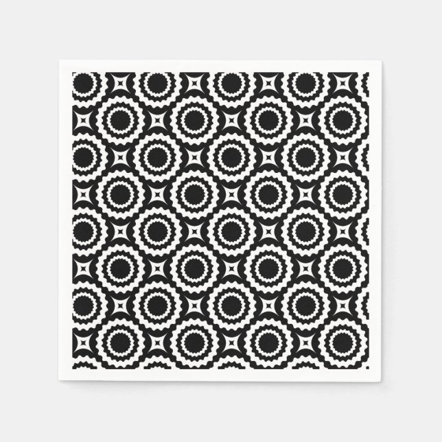 Cute black white zigzag circles design napkin (Front)