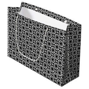 Cute black white zigzag circles pattern large gift bag