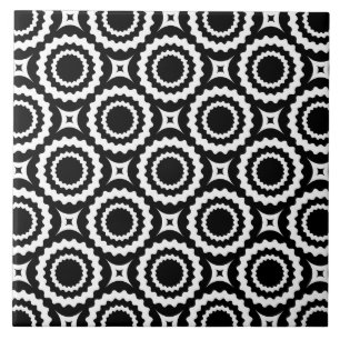 Cute black white zigzag circles pattern tile