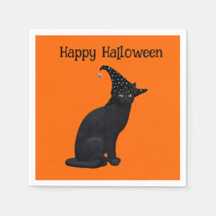 Cute Black Witch Cat Napkin