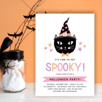 Cute Black Witch Cat Pastel Halloween Party