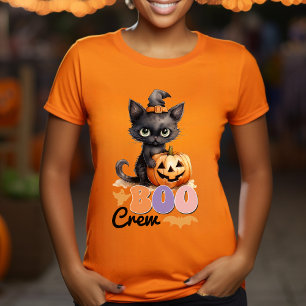 Cute Black Witch Cat Pumpkin-Halloween-Boo Crew T-Shirt