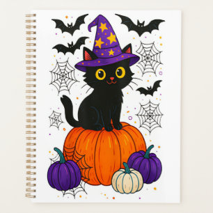 Cute Black Witch Cat Pumpkin Halloween Costume Fal Planner