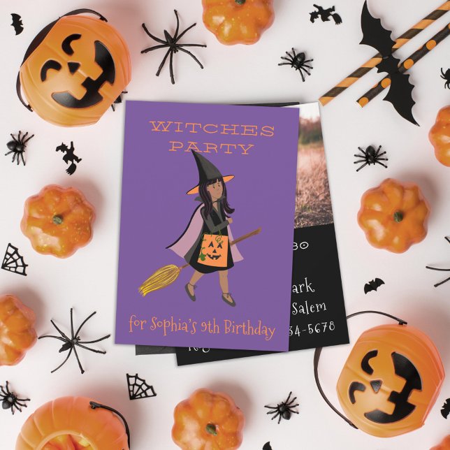 Cute Black Witch Children's Birthday Party Invitation (Creator Uploaded)
