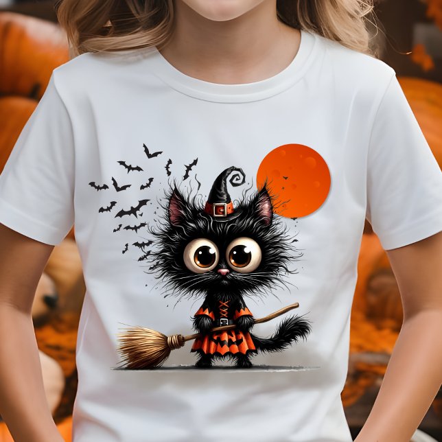 Cute Black Witch Kitten Halloween T-Shirt (Creator Uploaded)