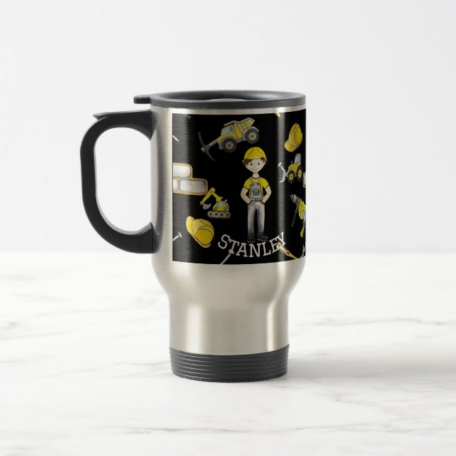 Cute Black Yellow Construction Truck Dump Pattern  Travel Mug (Left)