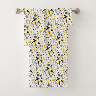 Cute black yellow football silhouette pattern bath towel set