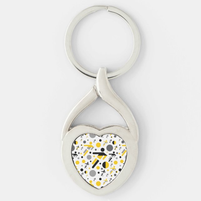 Cute black yellow football silhouette pattern key ring (Front)