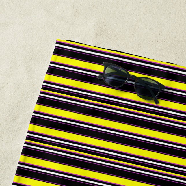 Cute black yellow stripes beach towel (In Situ)