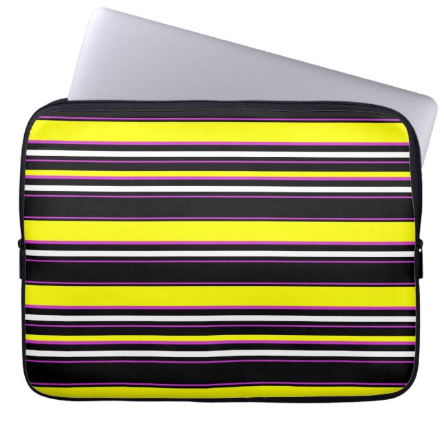 Cute black yellow stripes laptop sleeve (Front)
