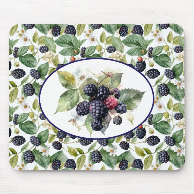 Cute Blackberries Watercolor Mouse Pad (Front)