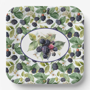 Cute Blackberries Watercolor Paper Plate