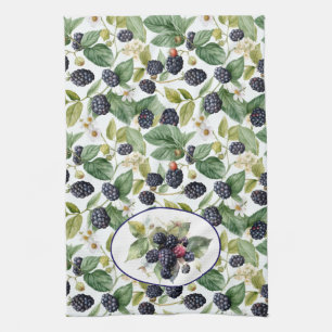 Cute Blackberries Watercolor Tea Towel