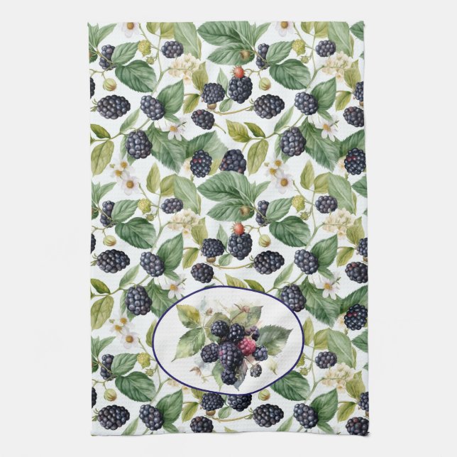 Cute Blackberries Watercolor  Tea Towel (Vertical)
