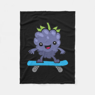 Cute Blackberry Fruit Skateboarding Kawaii Blackbe Fleece Blanket