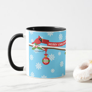 Cute Blackbird And Cardinal On Branch - MERRY XMAS Mug