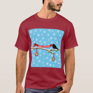 Cute Blackbird And Cardinal On Branch - MERRY XMAS T-Shirt