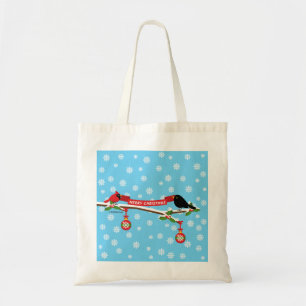 Cute Blackbird And Cardinal On Branch - MERRY XMAS Tote Bag